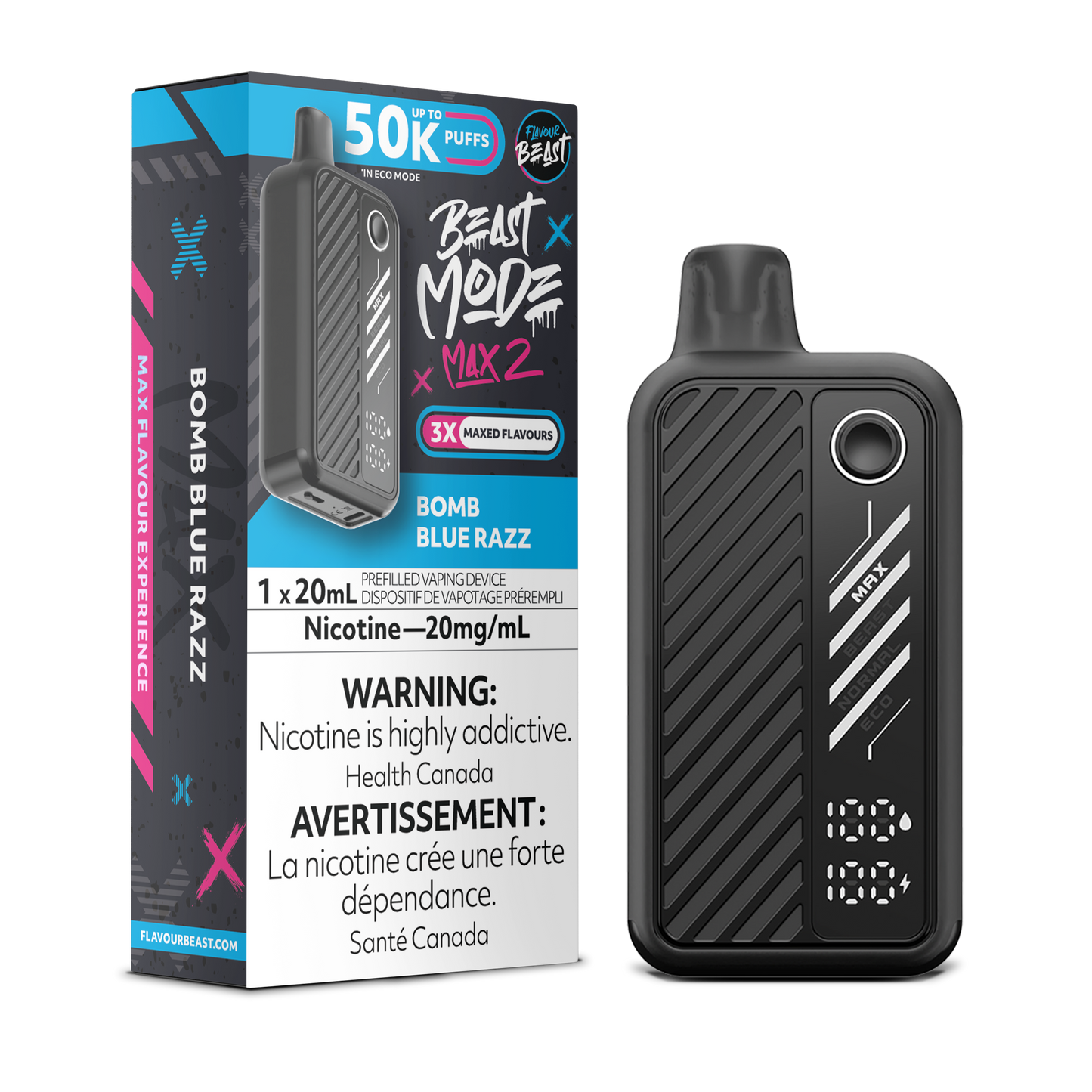 Bomb Blue Razz Vape -Beast Mode Max 2 - 50K Puffs | Disposable Canada