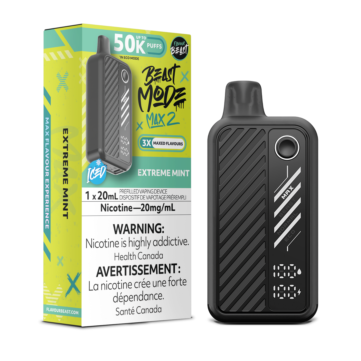 Extreme Mint (Iced) Vape - Beast Mode Max 2 - 50K Puffs | Disposable Canada