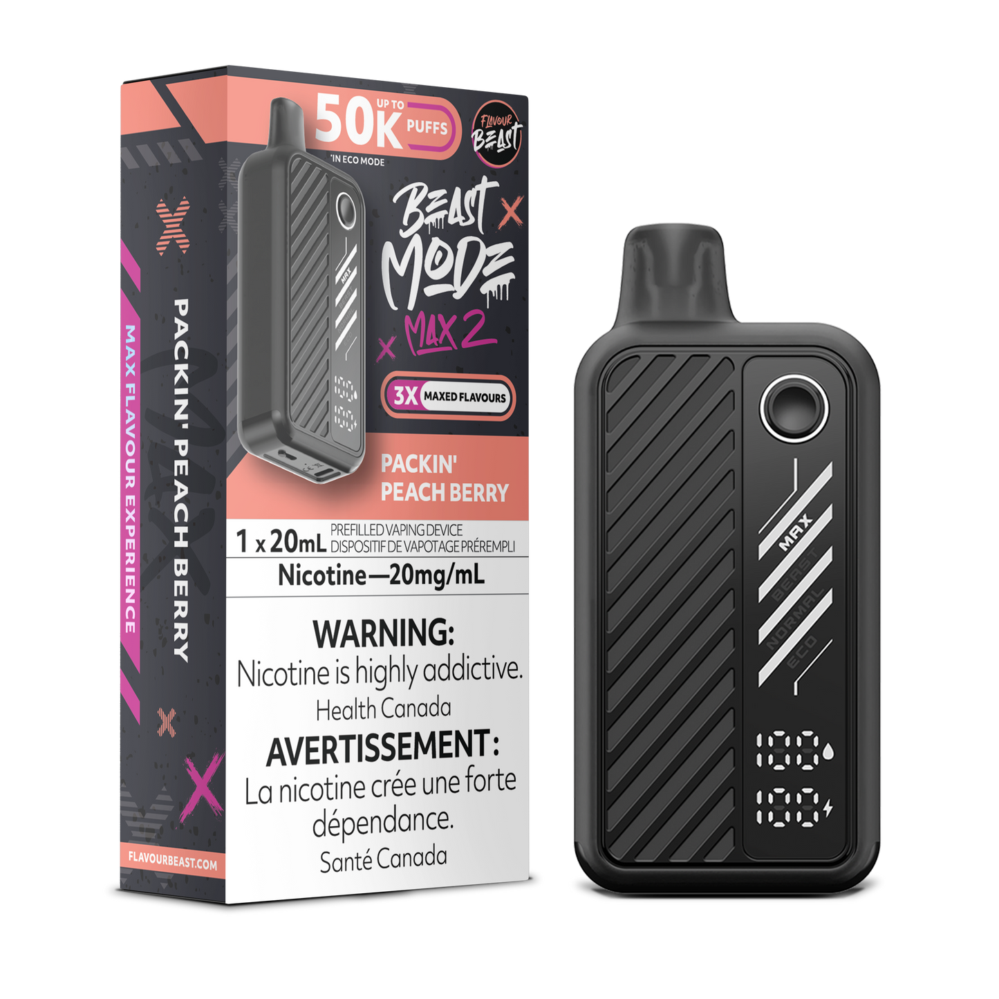 Packin' Peach Berry Vape - Beast Mode Max 2 - 50K Puffs | Disposable Canada