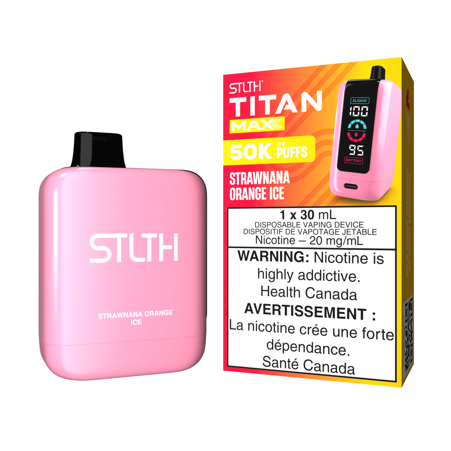 STLTH-Titan-Max-50K-Puffs-Disposable-Vape-Eliquid-Strawnana-Orange-Ice-