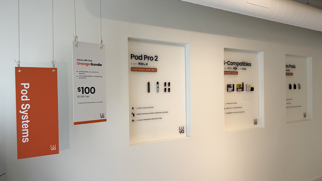 STLTH Vuse Level X pod system setup showing pods battery charging