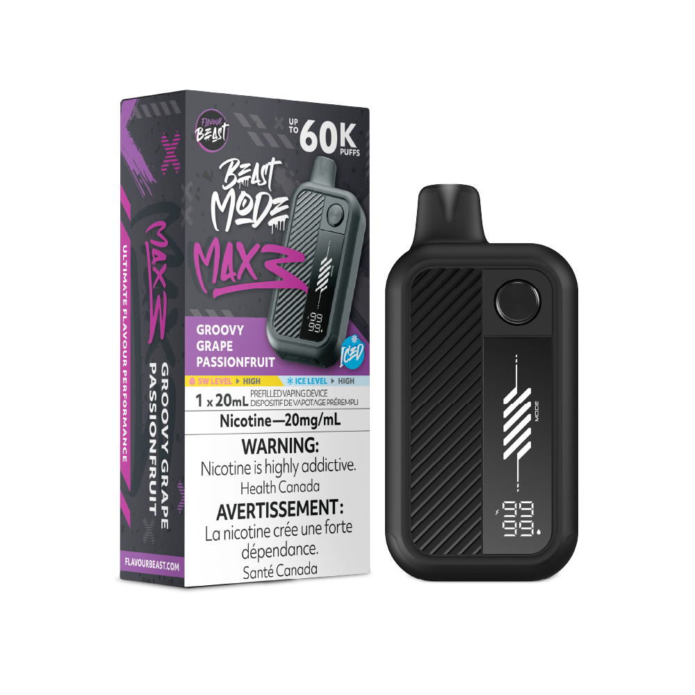 FLAVOUR BEAST Mode Max 3 Groovy Grape Passionfruit Iced box disposable vape