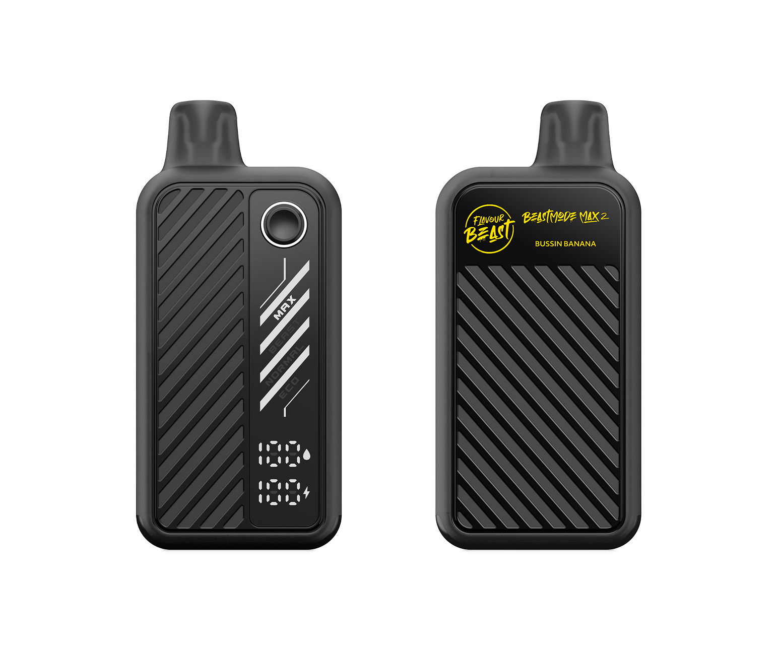 FLAVOUR BEAST Mode Max 2 Bussin Banana Iced front and back disposable vape