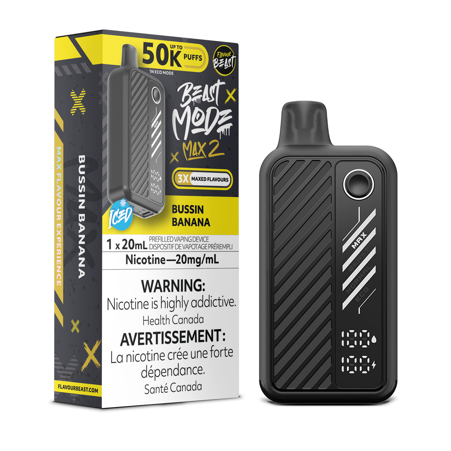FLAVOUR BEAST Mode Max 2 Bussin Banana Iced box disposable vape