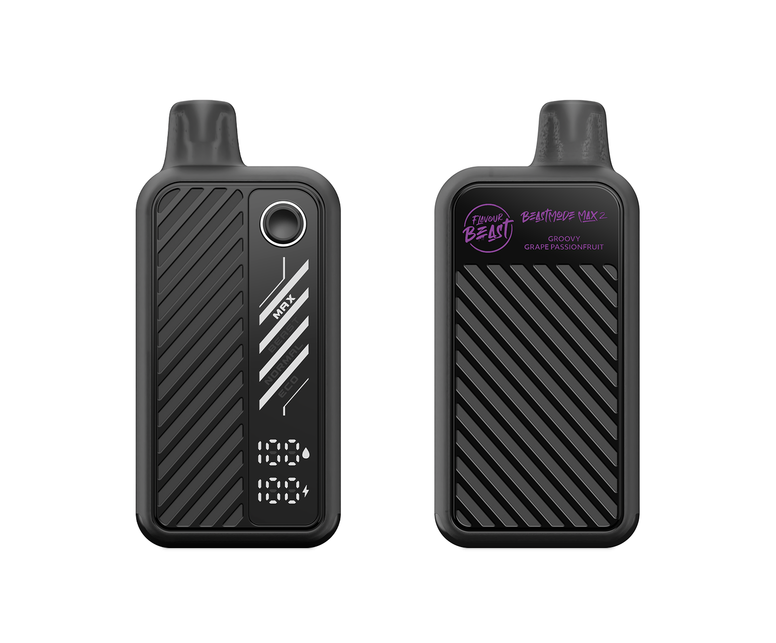 FLAVOUR BEAST Mode Max 2 Groovy Grape Passionfruit Iced front and back disposable vape