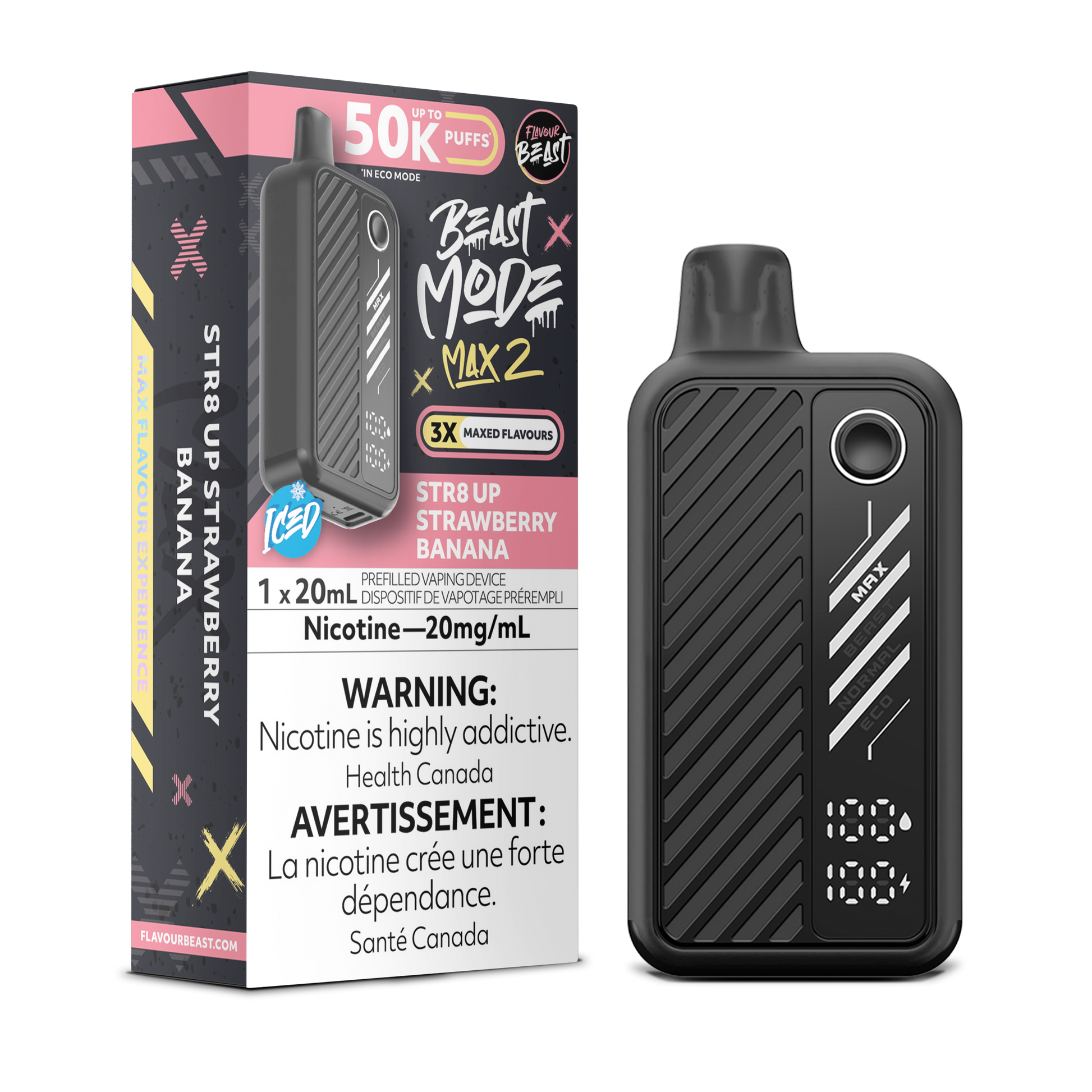 STR8 UP Strawberry Banana Vape  – Beast Mode Max 2 –  50 K Puffs| Disposable Canada