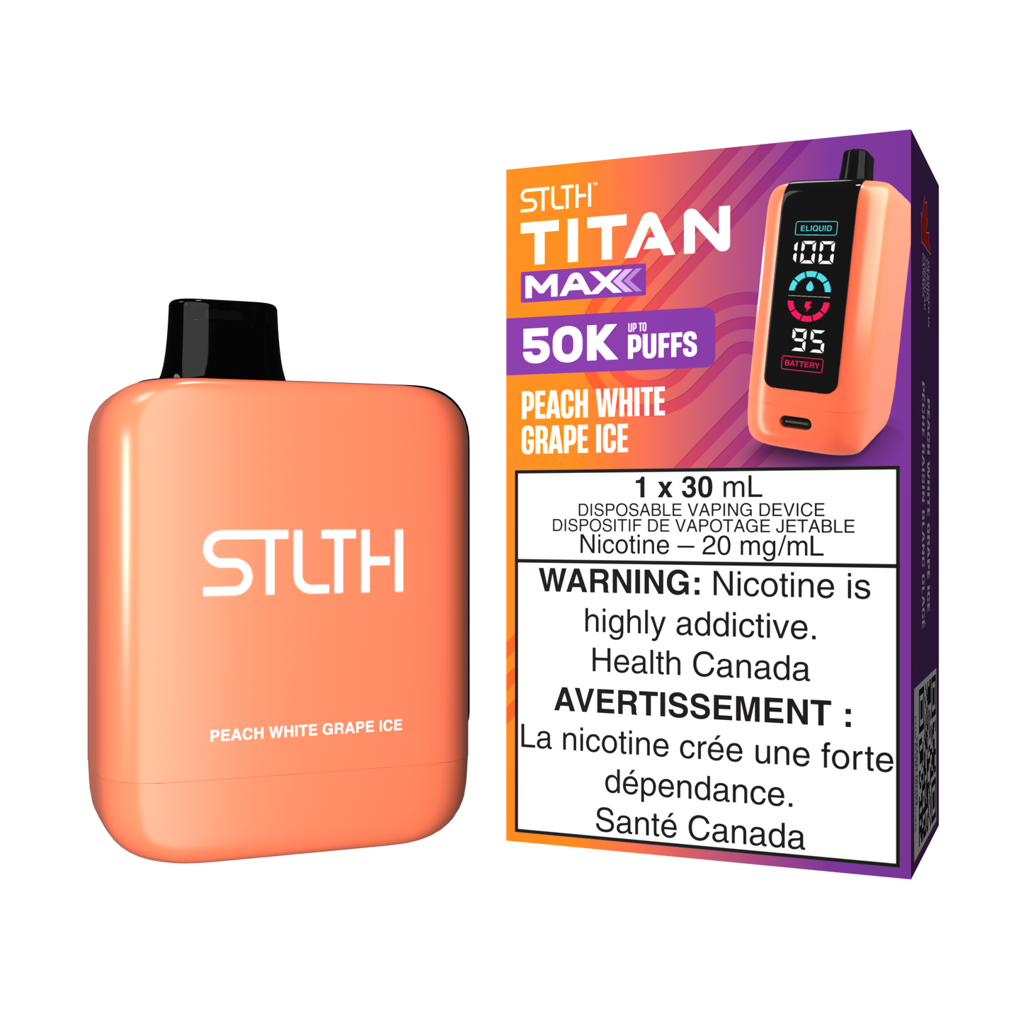 STLTH-Titan-Max-50K-Puffs-Disposable-Vape-Eliquid-Peach-White-Grape-Ice-