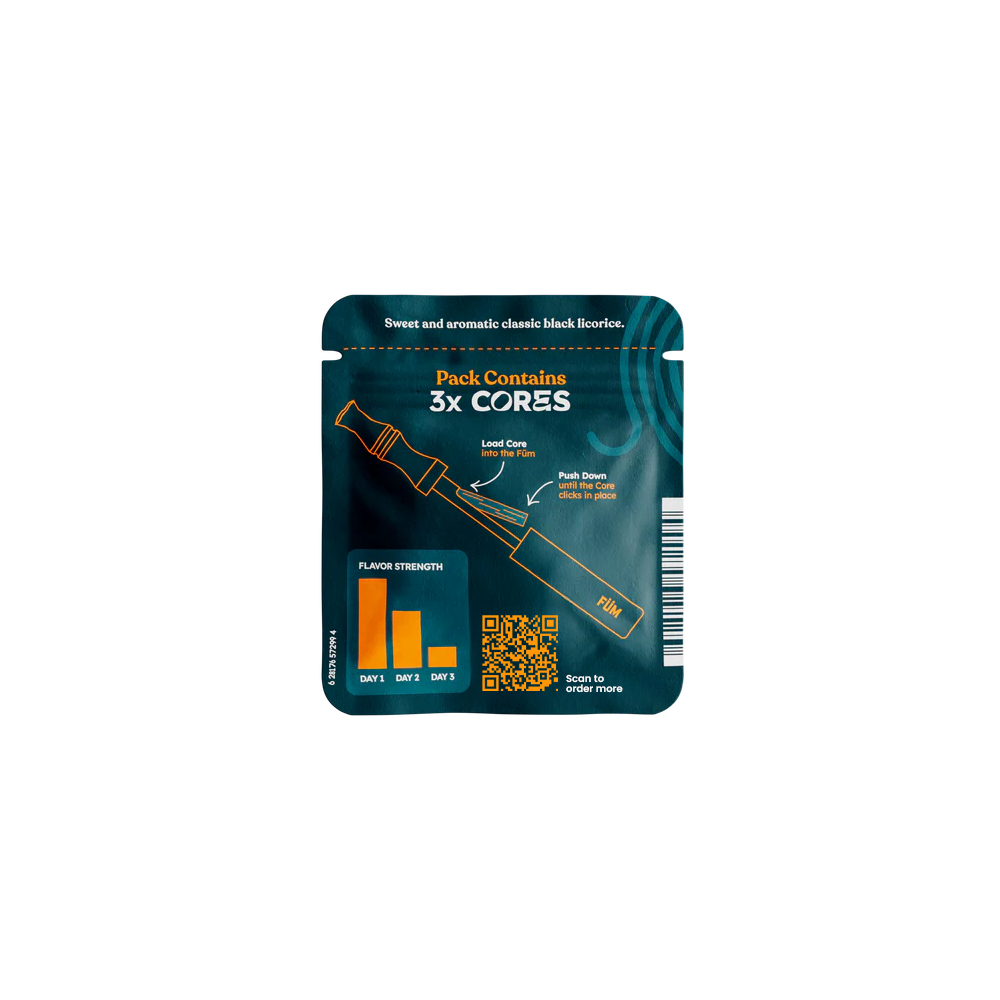 FUM Cores Black Licorice nicotine-free flavoured air refills for FUM devices back