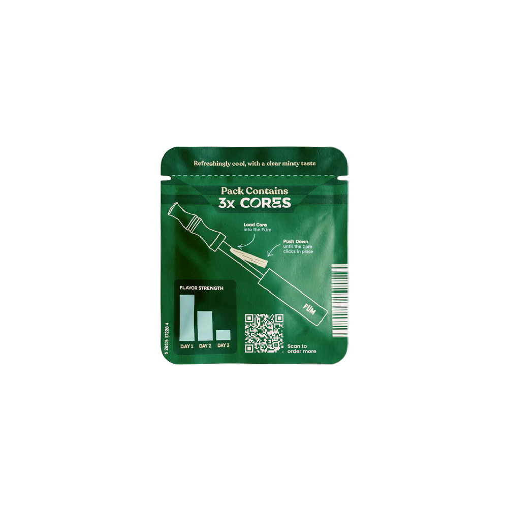 FUM Cores crisp mint nicotine-free flavoured air refills for FUM devices back
