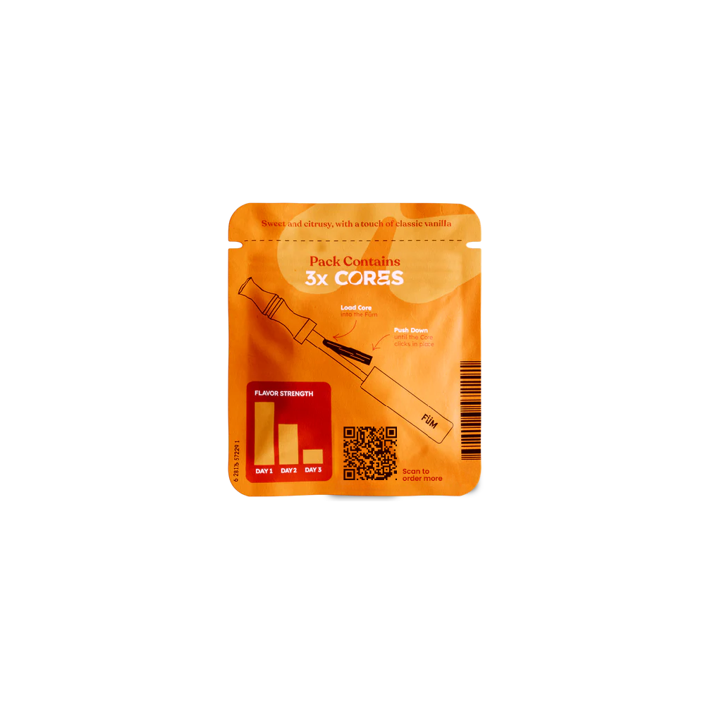 FUM Cores Orange vanilla nicotine-free flavoured air refills for FUM devices back