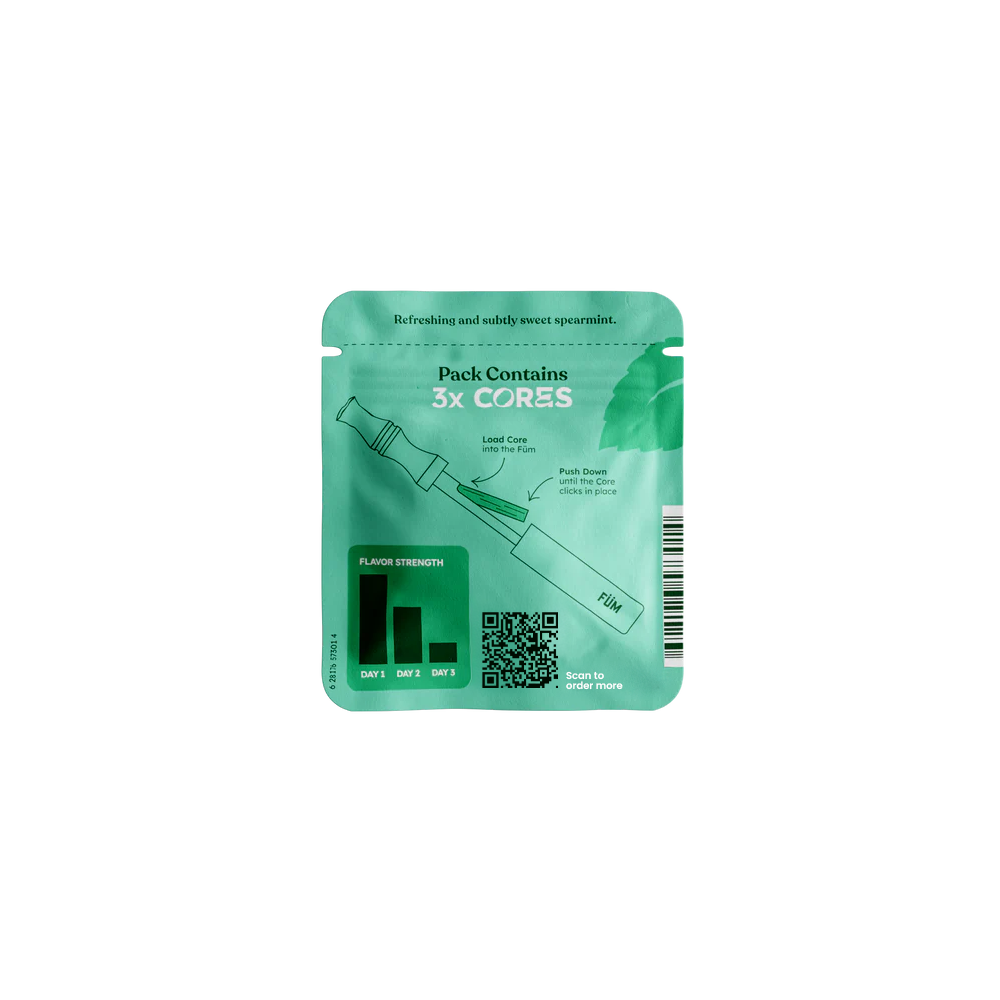 FUM Cores Spear Mint nicotine-free flavoured air refills for FUM devices back